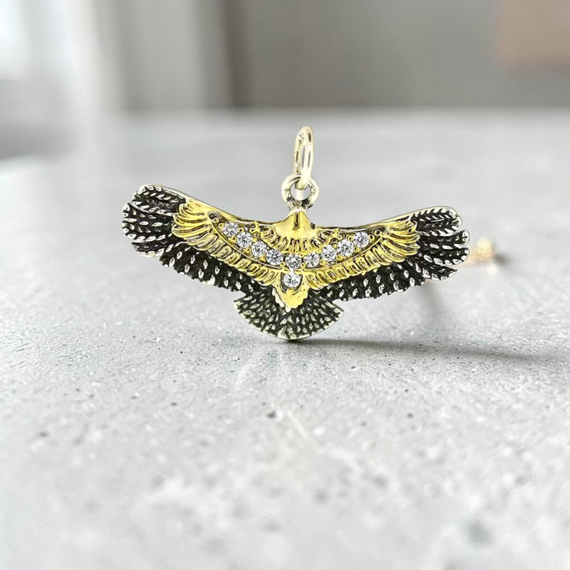 Gold Plated Eagle and Hummingbird Pendants, CZ Bird Charm Jewelry.