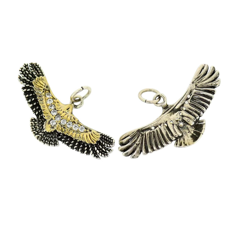 Gold Plated Eagle and Hummingbird Pendants, CZ Bird Charm Jewelry.
