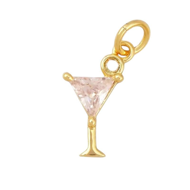 Gold Enamel Cocktail Charms, Wine Martini Tropical Drink Jewelry Supplies.