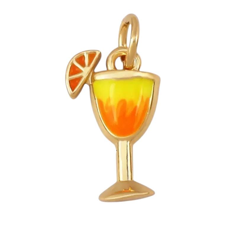 Gold Enamel Cocktail Charms, Wine Martini Tropical Drink Jewelry Supplies.