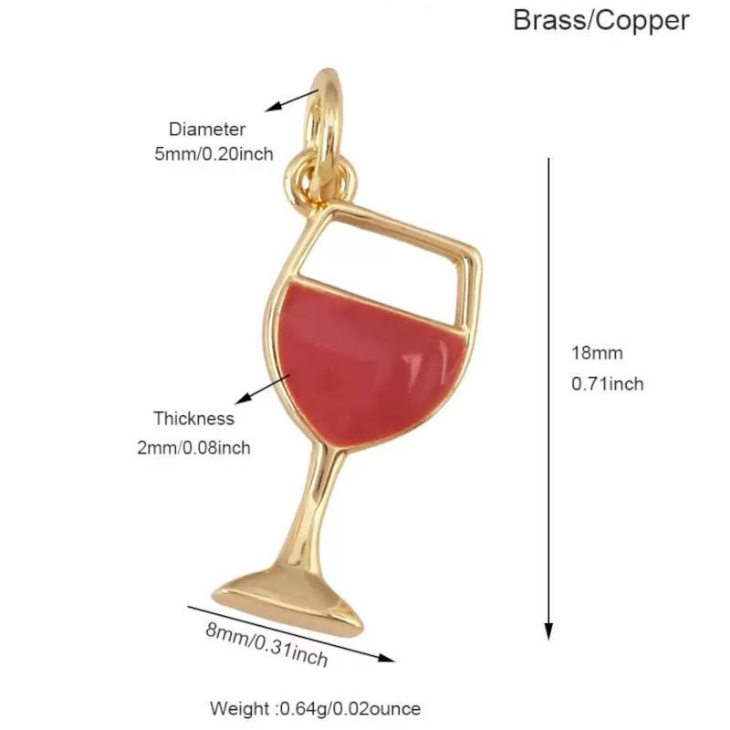 Gold Enamel Cocktail Charms, Wine Martini Tropical Drink Jewelry Supplies.