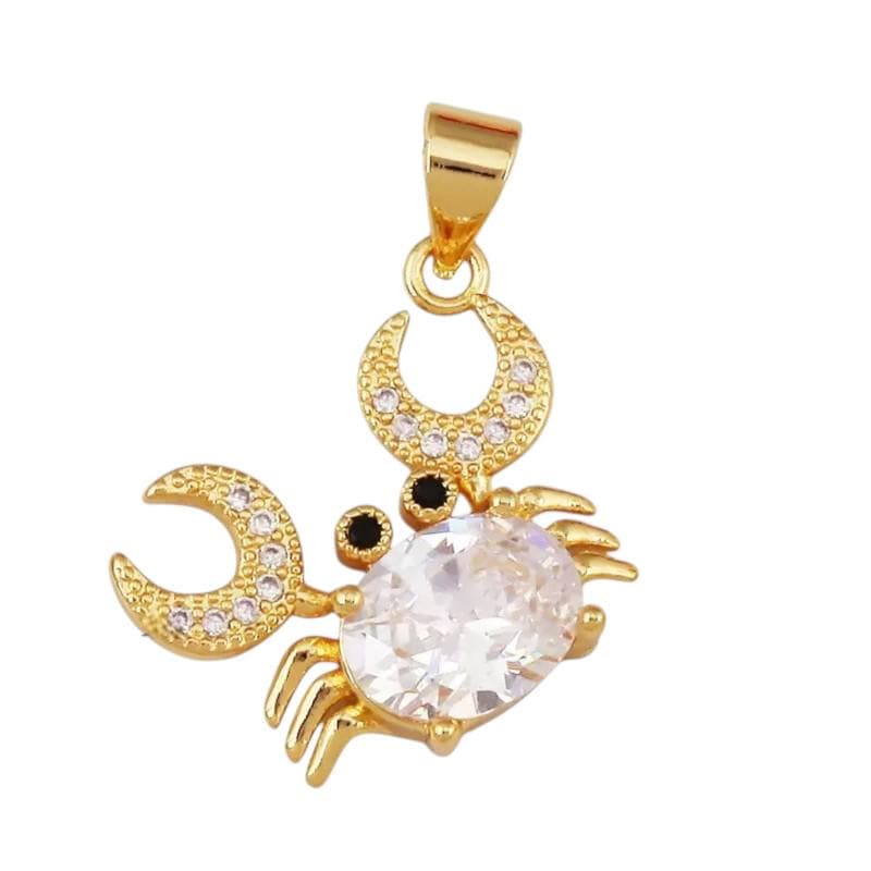 Gold Crab Pendant, CZ Crystal Charm, Ocean Beach Jewelry Making Supplies.