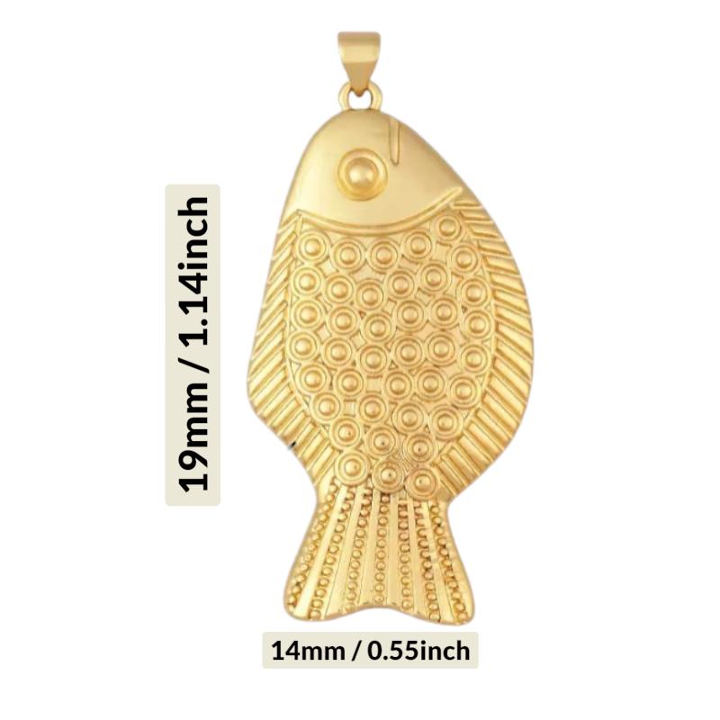 Textured Gold Fish Pendant Charm, Minimalist Lucky Symbol Jewelry.