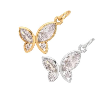 Butterfly CZ Charm, Gold Silver Marquise Cut Pendant, Dainty Jewelry.
