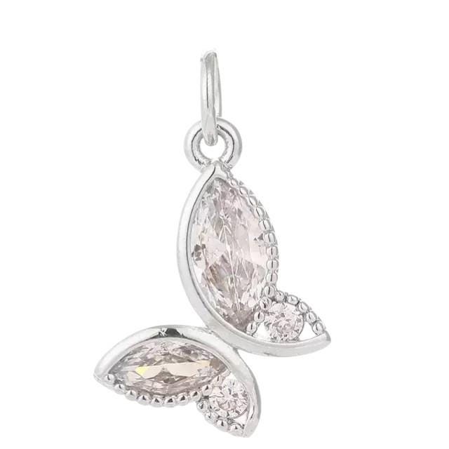 Butterfly CZ Charm, Gold Silver Butterfly Pendant, Crystal Butterfly Charm, Dainty Butterfly