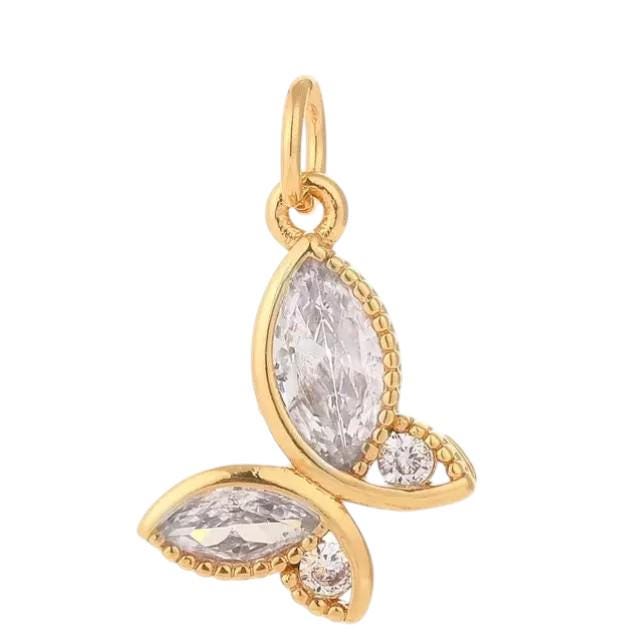 Butterfly CZ Charm, Gold Silver Butterfly Pendant, Crystal Butterfly Charm, Dainty Butterfly