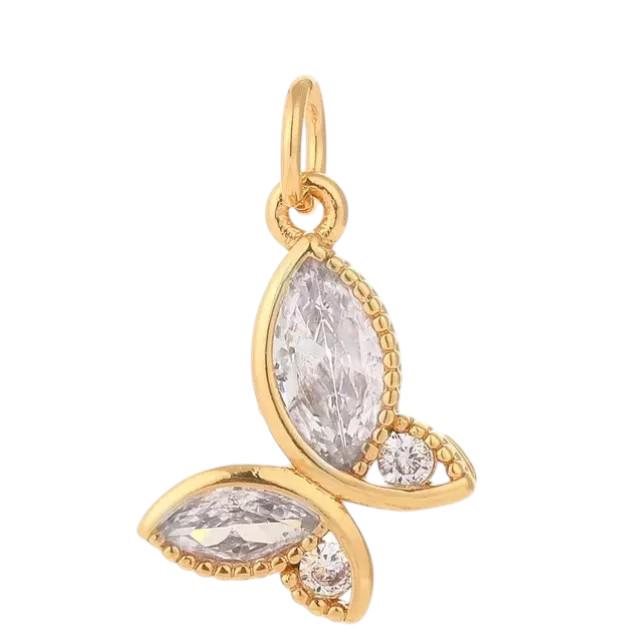 Butterfly CZ Charm, Gold Silver Marquise Cut Pendant, Dainty Jewelry.