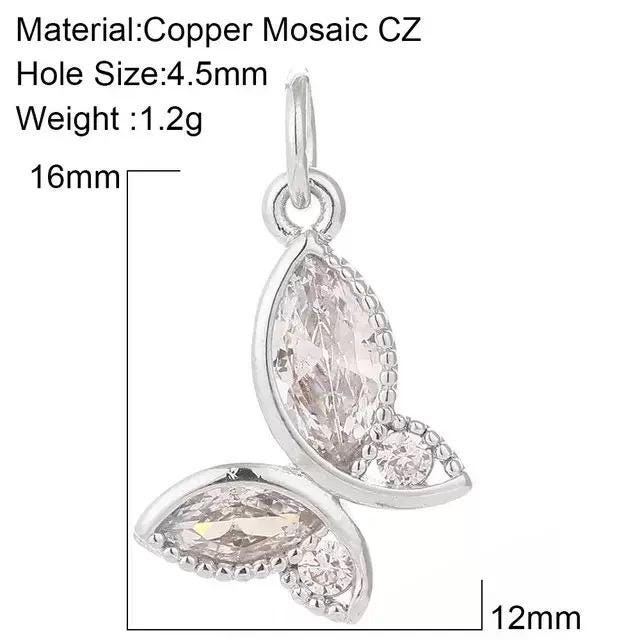 Butterfly CZ Charm, Gold Silver Butterfly Pendant, Crystal Butterfly Charm, Dainty Butterfly