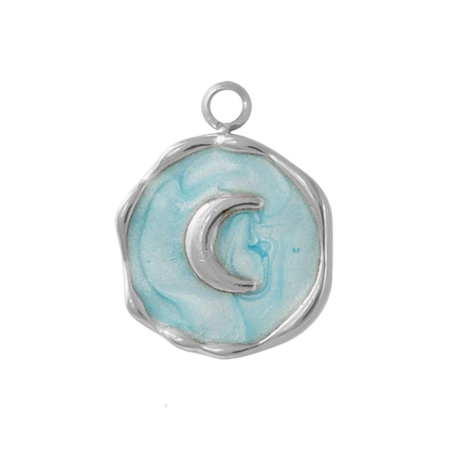 Crescent Moon Enamel Charm, Gold or Silver