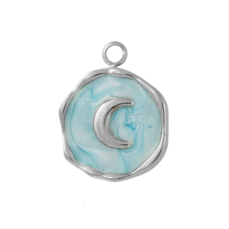 Crescent Moon Enamel Charm, Gold or Silver