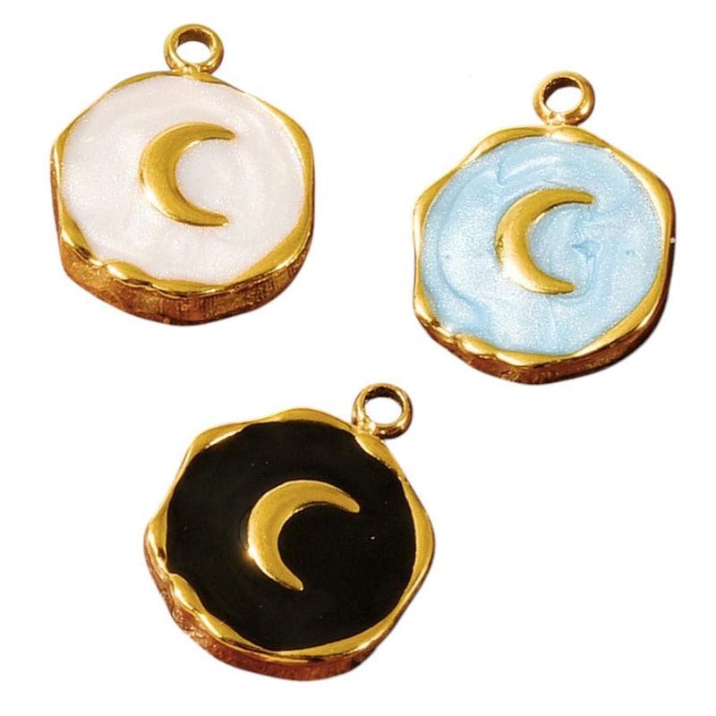 Crescent Moon Enamel Charm, Gold or Silver