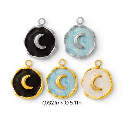 Crescent Moon Enamel Charm, Gold or Silver
