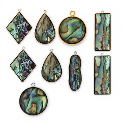 Abalone Shell Pendant Charm Collection, Gold or Silver Trim