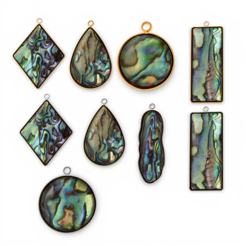 Abalone Shell Pendant Charm Collection, Gold or Silver Trim