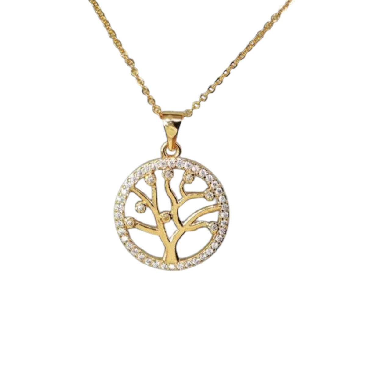 18K Gold Plated Tree of Life Jewelry Set  Necklace & Earrings with Crystal Accents