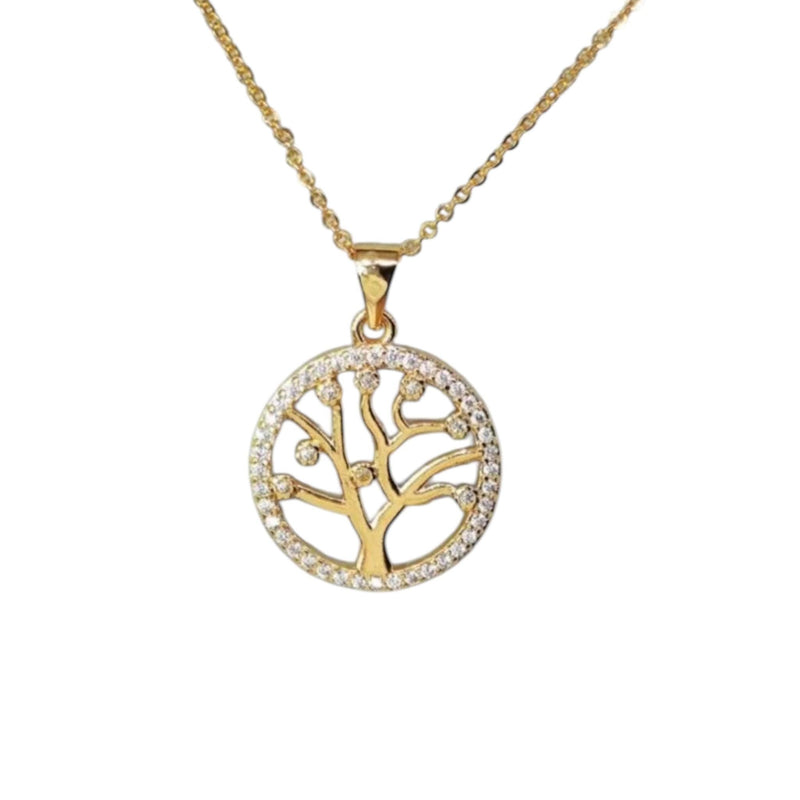 18K Gold Plated Tree of Life Jewelry Set  Necklace & Earrings with Crystal Accents