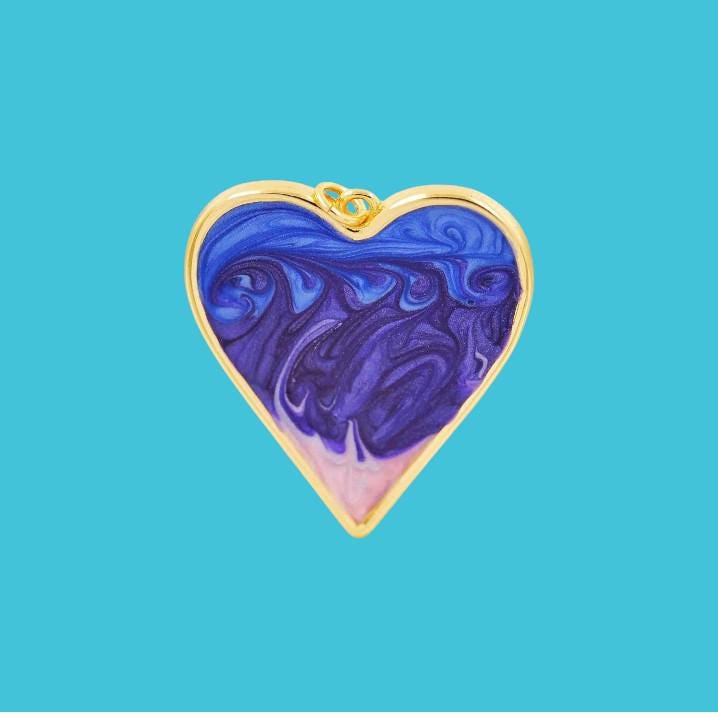 Heart Pendant, Gold Trim Enamel Charm, Large Statement Heart Jewelry