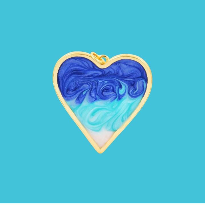 Heart Pendant, Gold Trim Enamel Charm, Large Statement Heart Jewelry