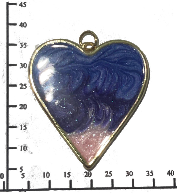 Heart Pendant, Gold Trim Enamel Charm, Large Statement Heart Jewelry