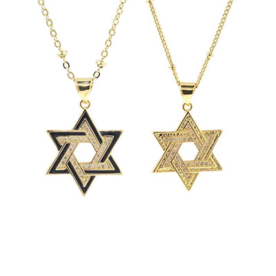 Gold Star of David Necklace, CZ Hexagram Pendant Necklace