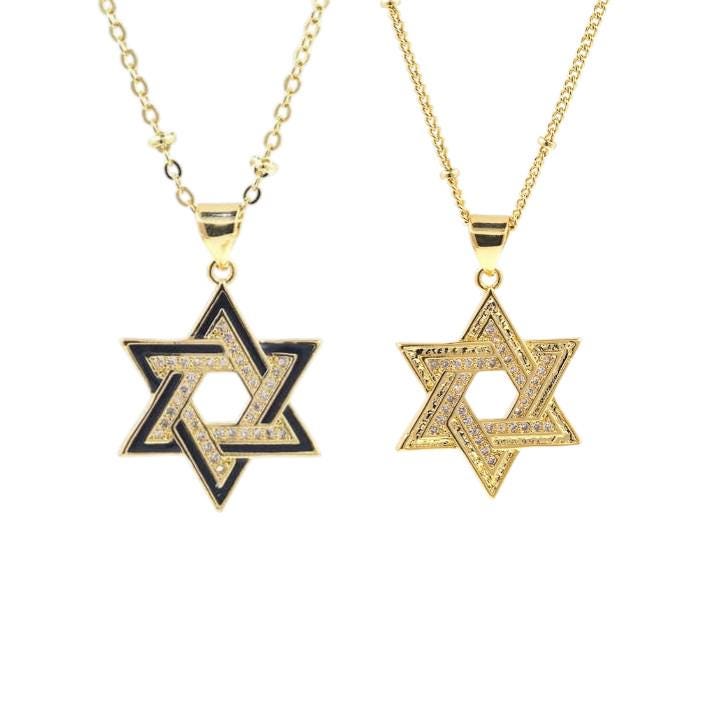 Gold Star of David Necklace, CZ Hexagram Pendant Necklace