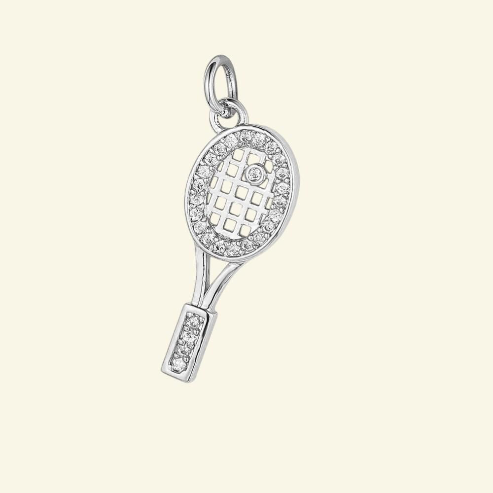 CZ Tennis Racket Charm Pendant, Gold or Silver Sports Charm