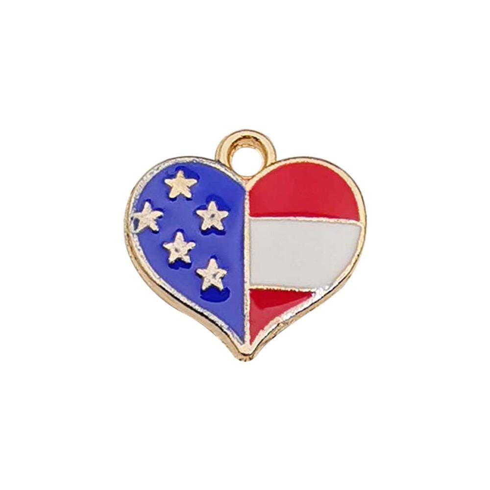 Patriotic Enamel Charms, USA Flag, Uncle Sam Hat, Heart, Stars, 4th July Jewelry Supplies