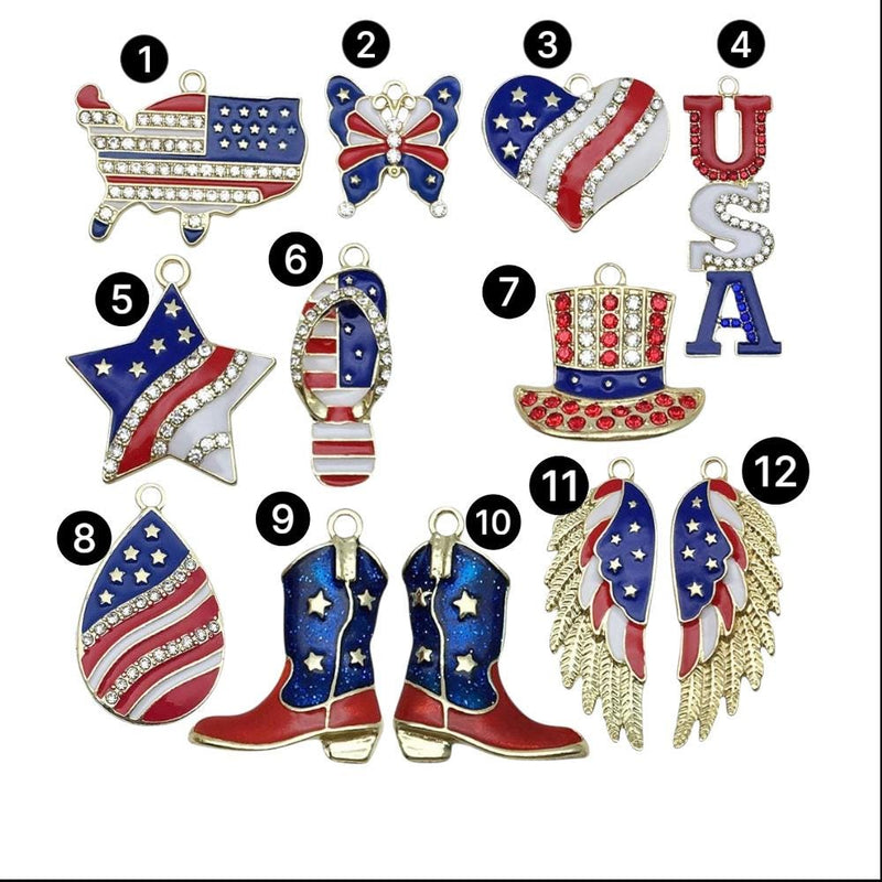 Gold Plated Patriotic Charms, USA Enamel Pendant Collection, 4th of July Jewelry Supplies