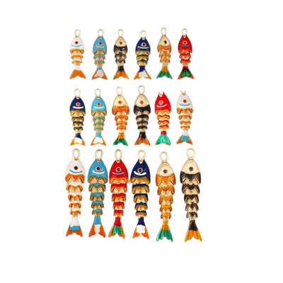Gold Plated Enamel Fish Charms, Colorful Fish Tail Pendant Collection