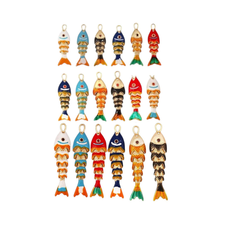 Gold Plated Enamel Fish Charms, Colorful Fish Tail Pendant Collection