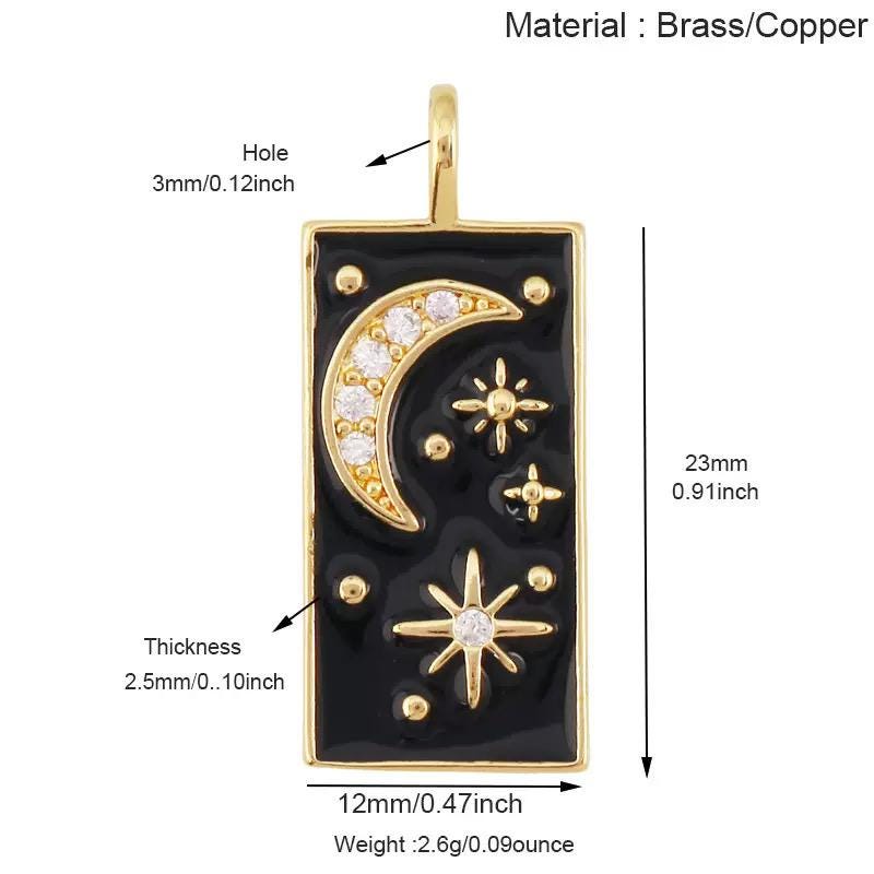 Celestial Charm Set, Gold CZ Star, Moon Phase Pendant, Enamel Charm.