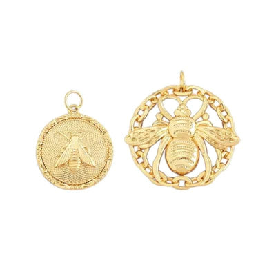Gold Bee Pendant, Vintage Medallion Charm, Nature Insect Jewelry.