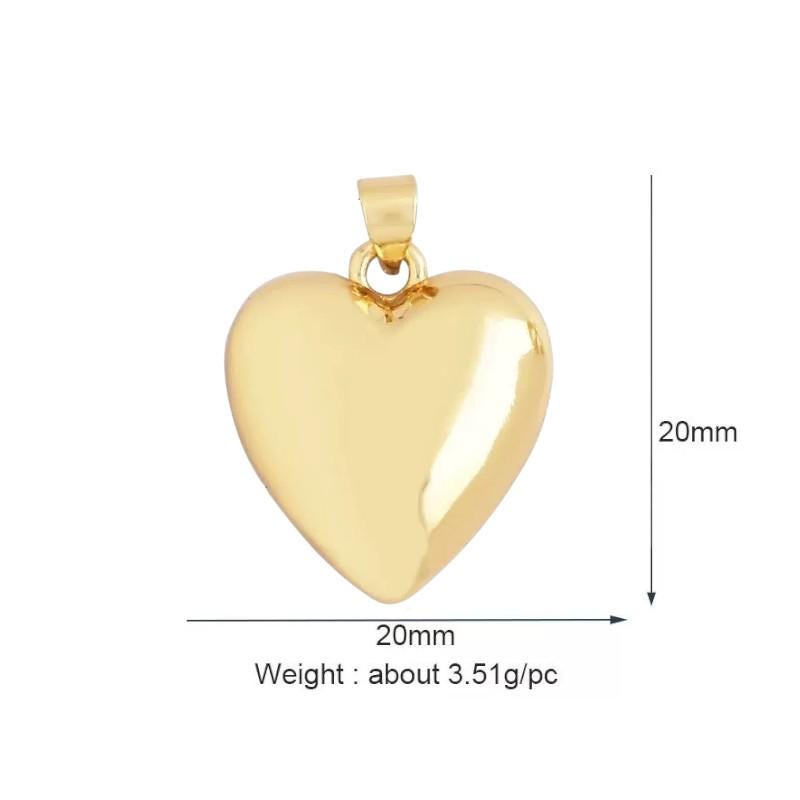 Gold Puffy Heart Pendant, CZ Open Heart Charm, Love Jewelry Findings.