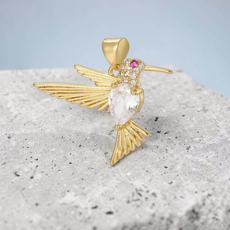 Gold Plated Eagle and Hummingbird Pendants, CZ Bird Charm Jewelry.