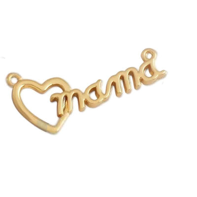 Gold Mama Script Charm with Heart Detail, Jewelry Making Pendant.