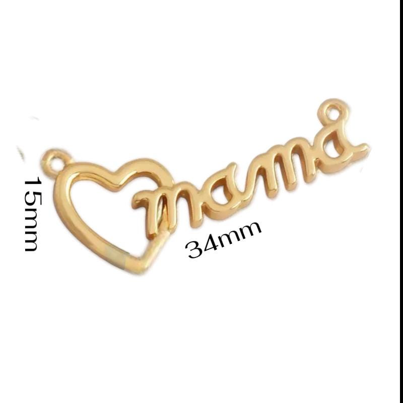 Gold Mama Script Charm with Heart Detail, Jewelry Making Pendant.