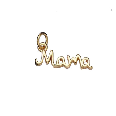 Gold Mama Script Charm, Minimalist Cursive Pendant, Mother's Day Jewelry DIY.