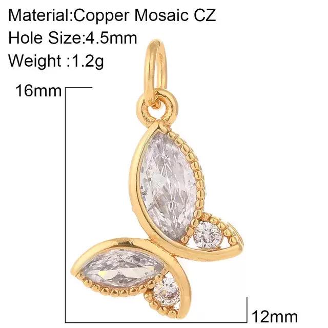 Butterfly CZ Charm, Gold Silver Butterfly Pendant, Crystal Butterfly Charm, Dainty Butterfly