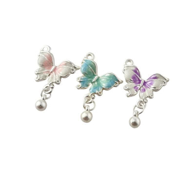 Enamel Butterfly Charm, Dangle Pendant, Silver-Tone Alloy, Colorful Accents.