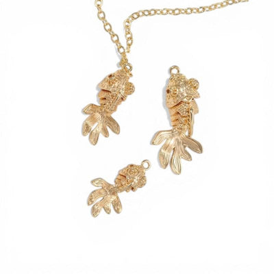 Gold Fish Charms for Jewelry Making, Textured Gold Plated Fish Pendant,