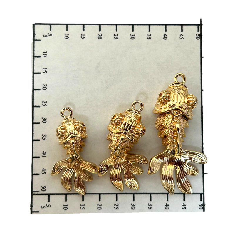 Gold Fish Charms for Jewelry Making, Textured Gold Plated Fish Pendant,