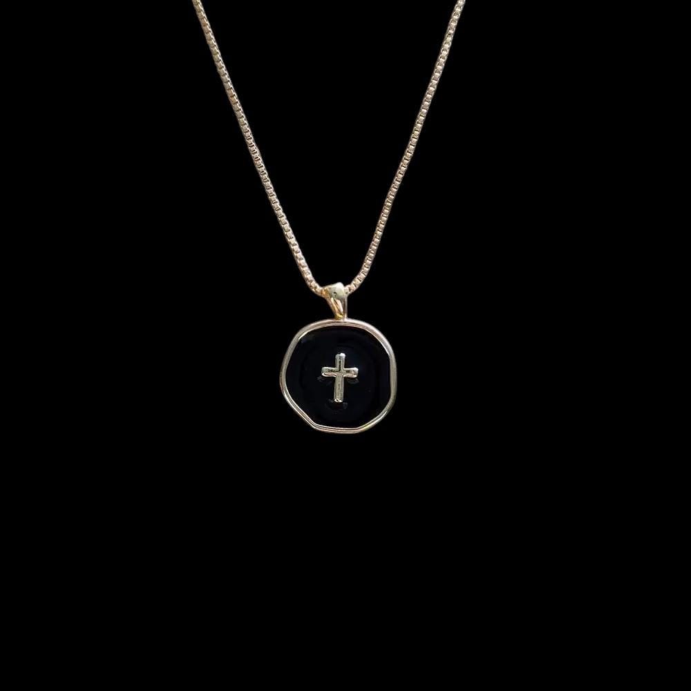 18 Inch Adjustable Gold Plated Cross Necklace, Color Enamel Round Charm Pendant,