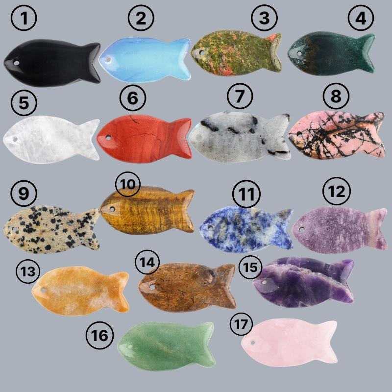 Natural Stone Fish Charms for Jewelry Making, 38mm Gemstone Fish Pendant Beads, DIY Craft Supplies,