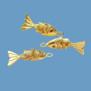 Wiggle Gold Fish Charm 22mm, Gold Plated Fish Pendant