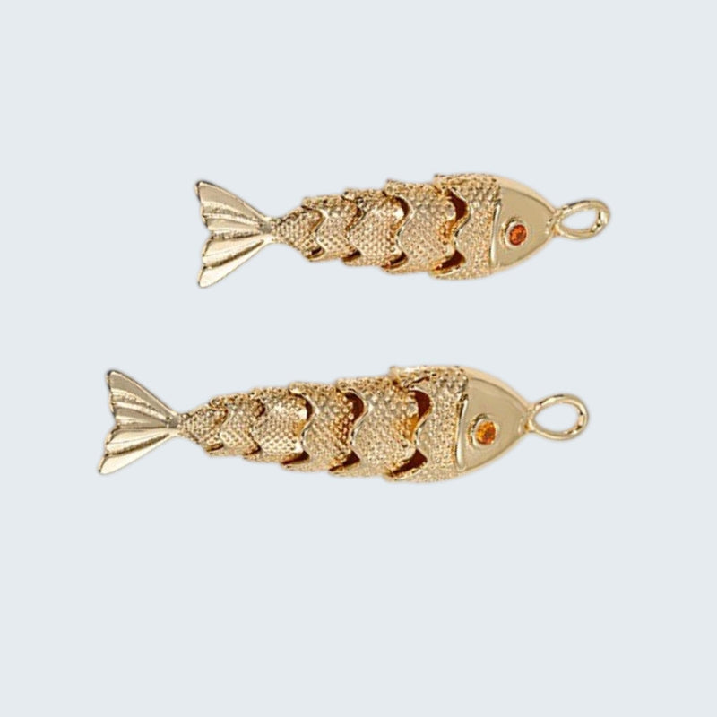 Gold Wiggle Fish Charm, Articulated Fish Pendant, Nautical Gold Plated Charm for DIY