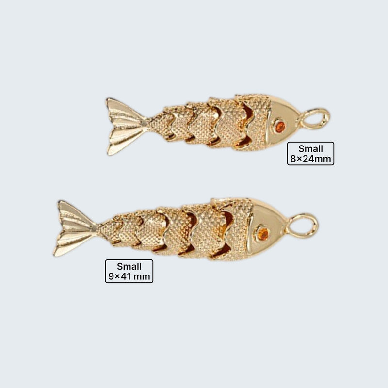 Gold Wiggle Fish Charm, Articulated Fish Pendant, Nautical Gold Plated Charm for DIY