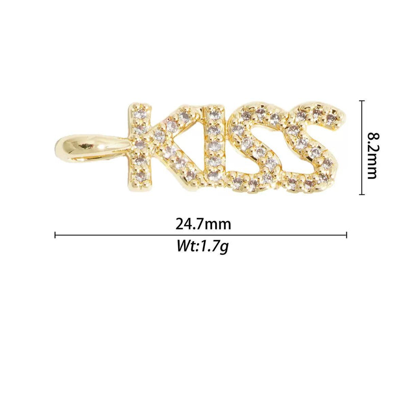 Gold CZ Word charm pendant, love lucky grateful dream sexy kiss bff Peace OMG Bad Girl, Pave Letter Charm for DIY Jewelry
