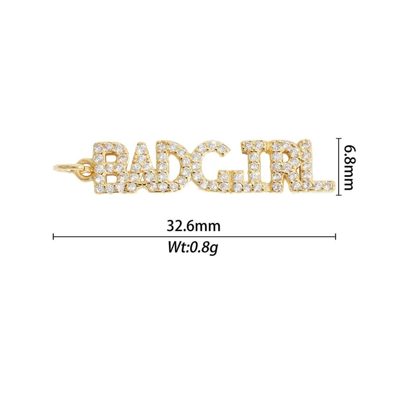Gold CZ Word charm pendant, love lucky grateful dream sexy kiss bff Peace OMG Bad Girl, Pave Letter Charm for DIY Jewelry