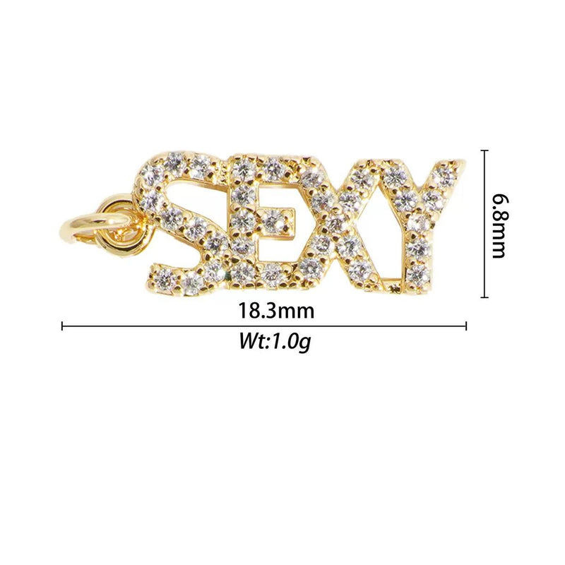 Gold CZ Word charm pendant, love lucky grateful dream sexy kiss bff Peace OMG Bad Girl, Pave Letter Charm for DIY Jewelry