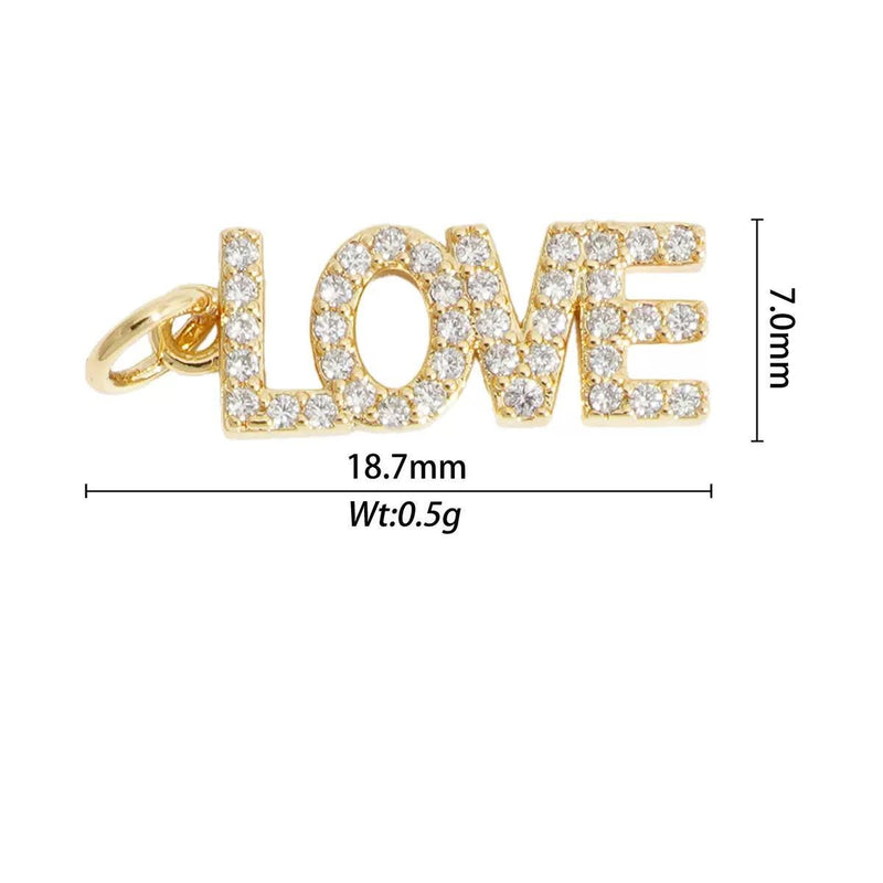 Gold CZ Word charm pendant, love lucky grateful dream sexy kiss bff Peace OMG Bad Girl, Pave Letter Charm for DIY Jewelry